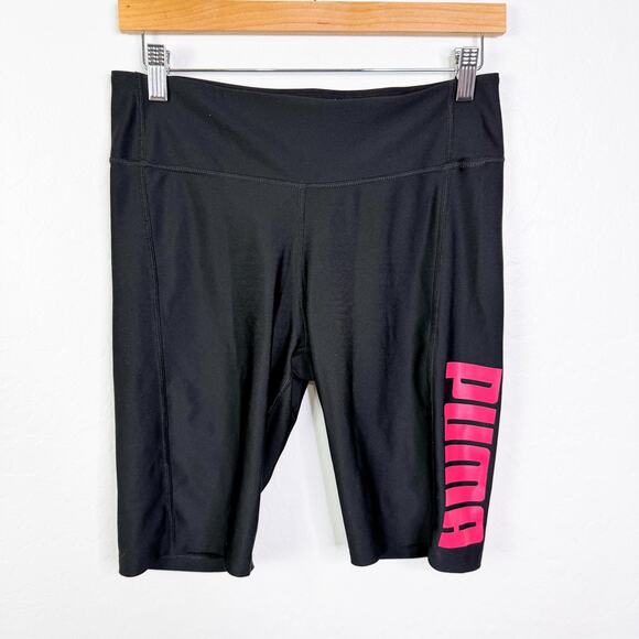 Puma 9" Attitude Slim Fit Biker Shorts Logo Black Pink Athleisure size M NWT - Picture 1 of 5